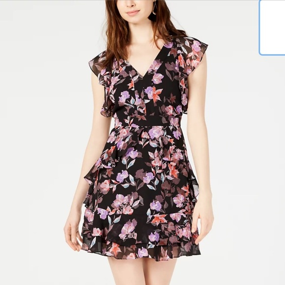 NEW. Bar III Black Floral Mini Dress - Picture 1 of 10